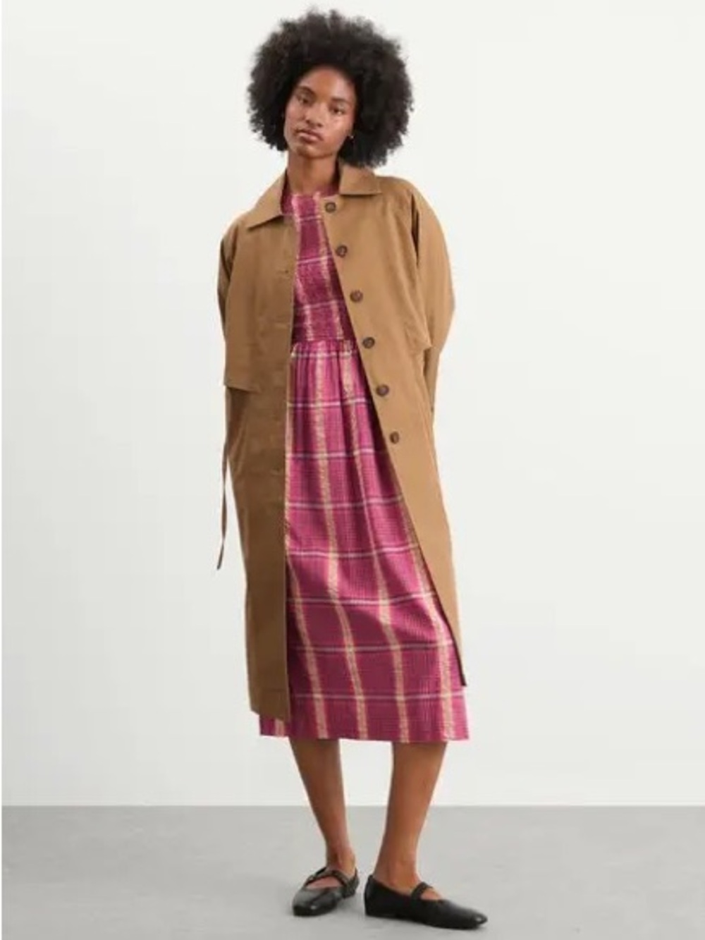 Damson Madder Becca Multi-Way Midi Dress in Pink/Khaki Check | US 12 - Picture 9 of 16